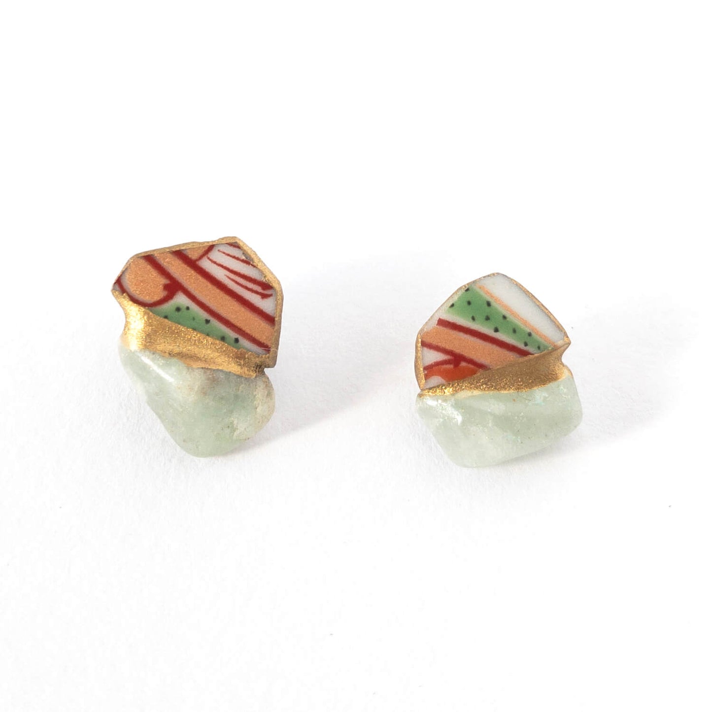 Aventurine Stud Earrings-Kintsugi jewelry-Japanese pottery jewelry-JAPONICA