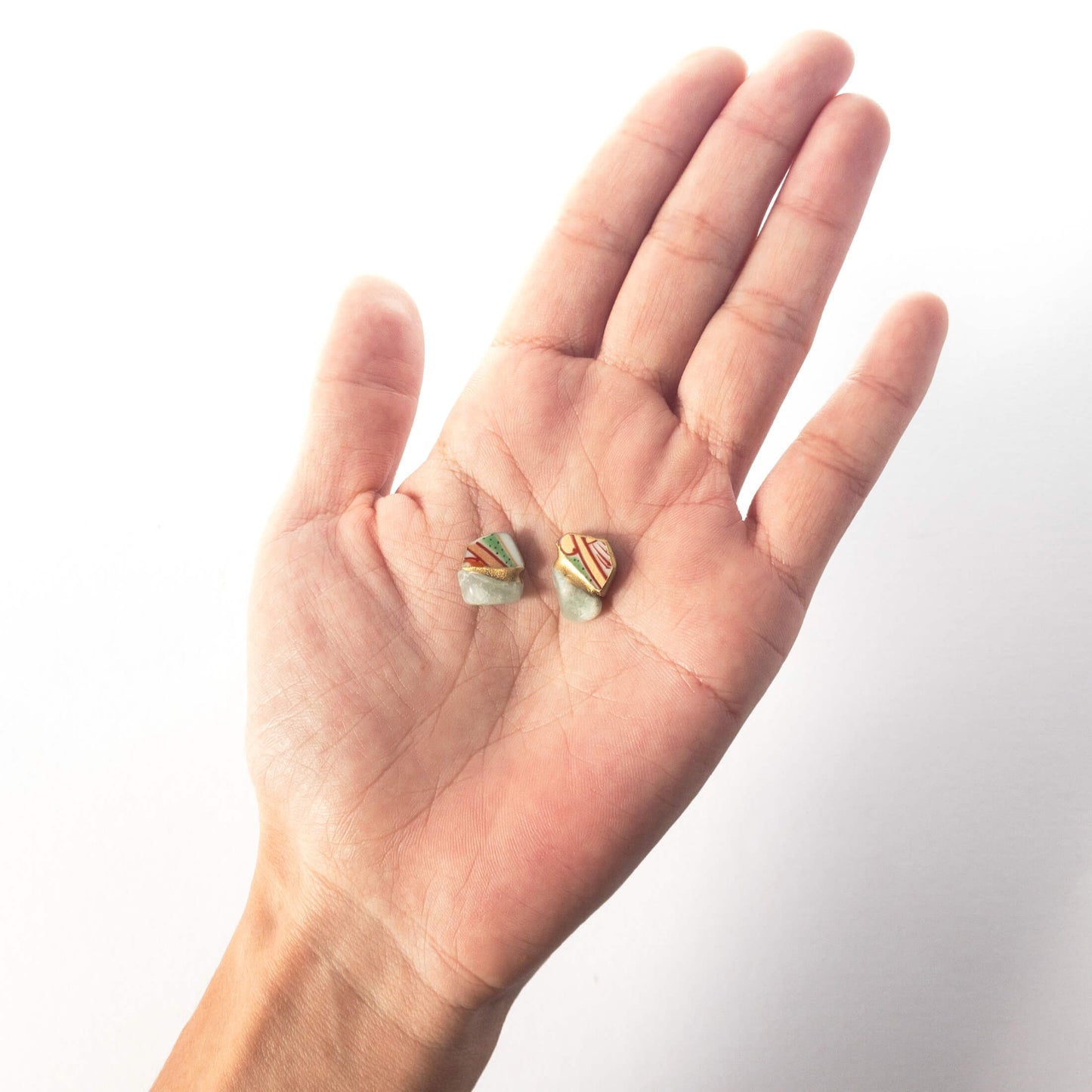 Aventurine Stud Earrings-Kintsugi jewelry-Japanese pottery jewelry-JAPONICA