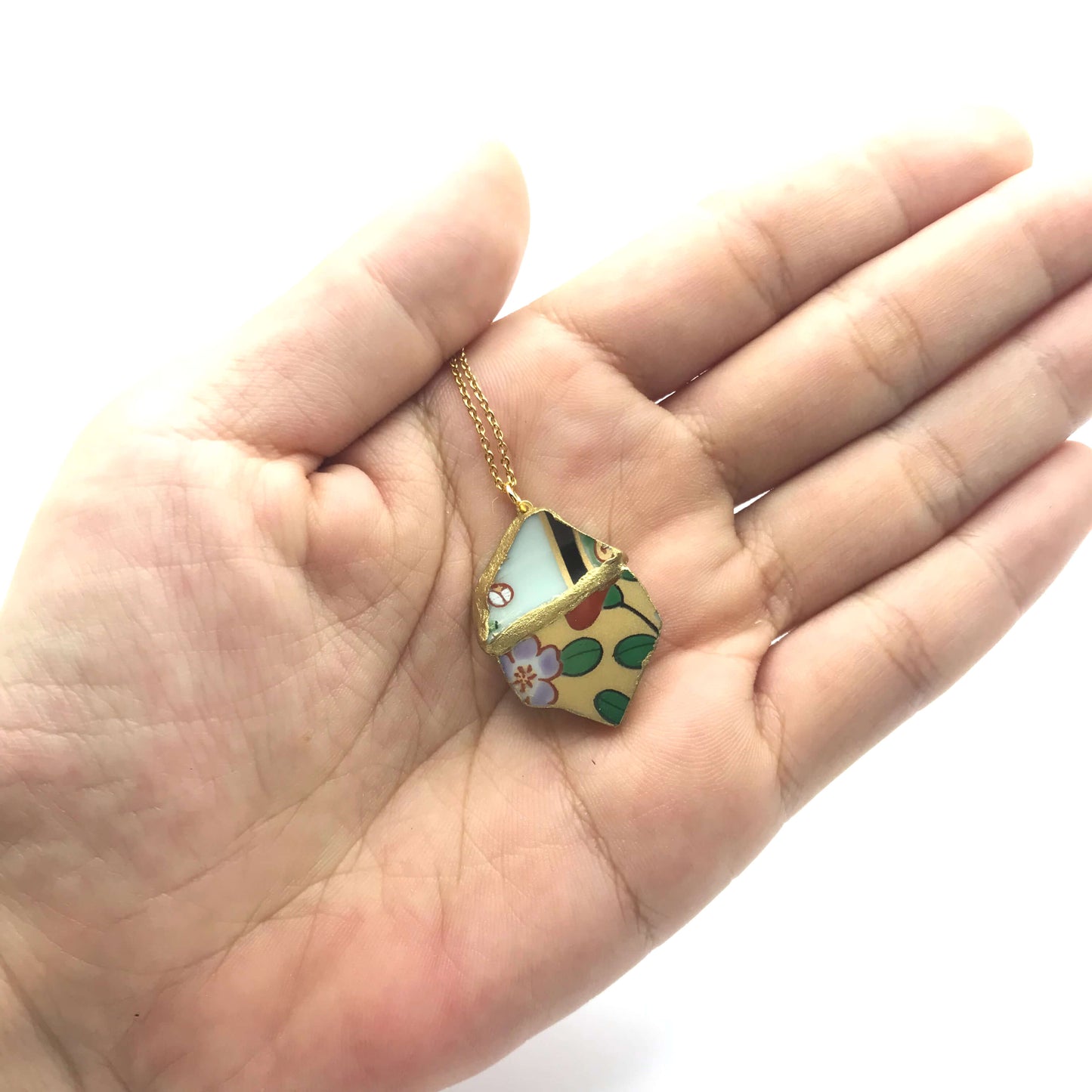 Yobitsugi Leave Necklace-Kintsugi jewelry-Japanese pottery jewelry-JAPONICA