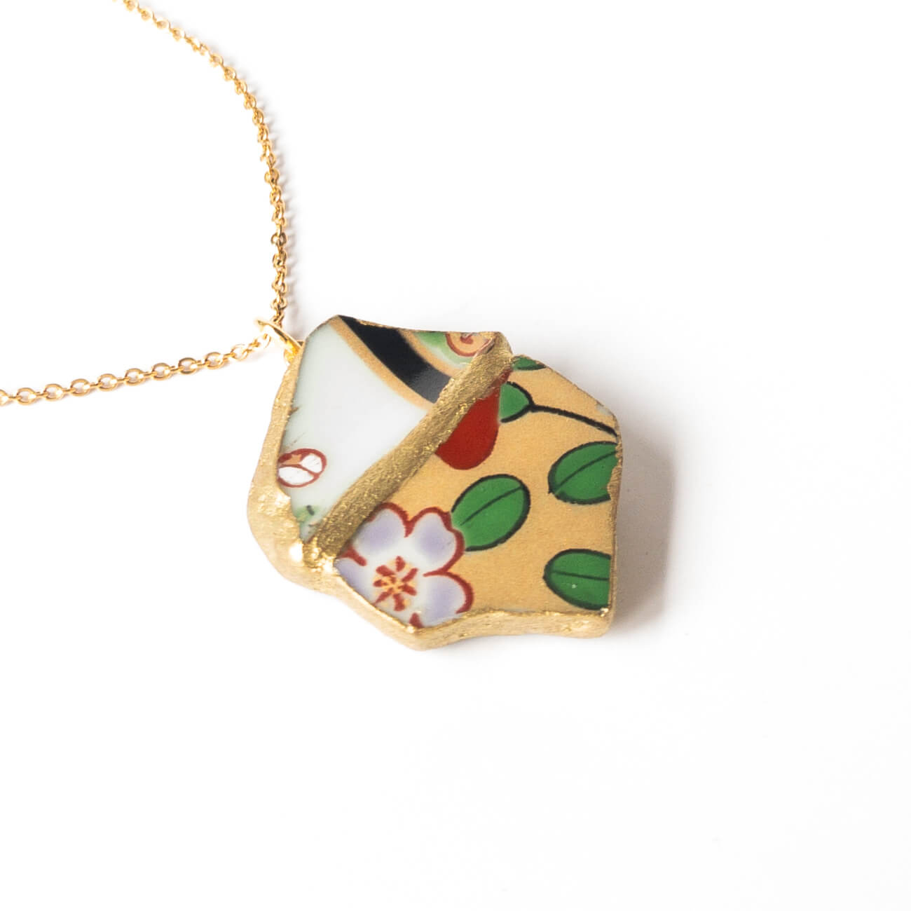 Yobitsugi Leave Necklace-Kintsugi jewelry-Japanese pottery jewelry-JAPONICA
