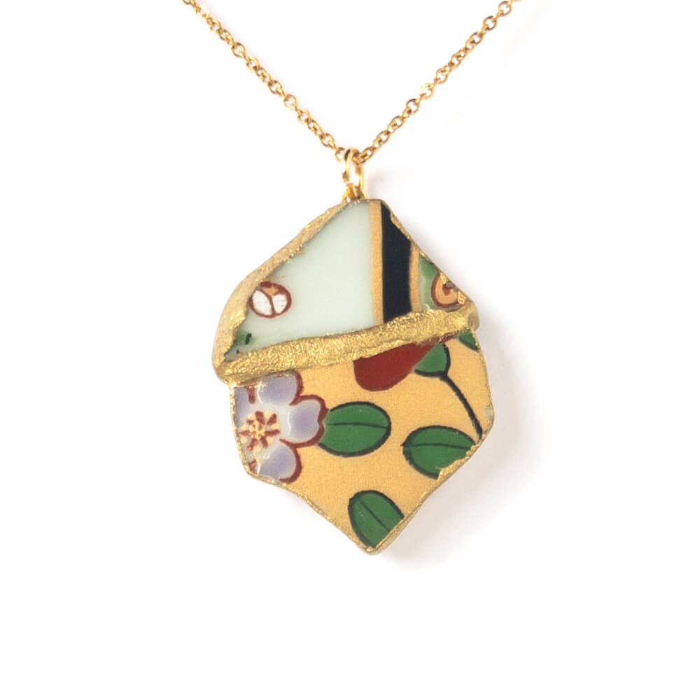 Yobitsugi Leave Necklace-Kintsugi jewelry-Japanese pottery jewelry-JAPONICA