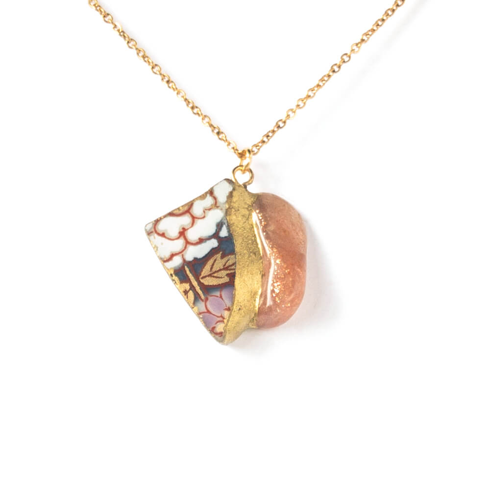 Moonstone Necklace-Kintsugi jewelry-Japanese pottery jewelry-JAPONICA
