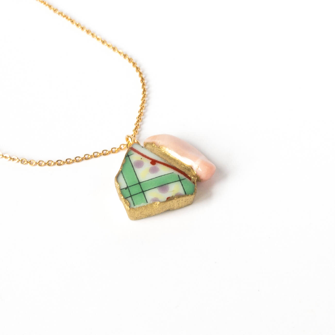 Pink Opal Necklace-Kintsugi jewelry-Japanese pottery jewelry-JAPONICA