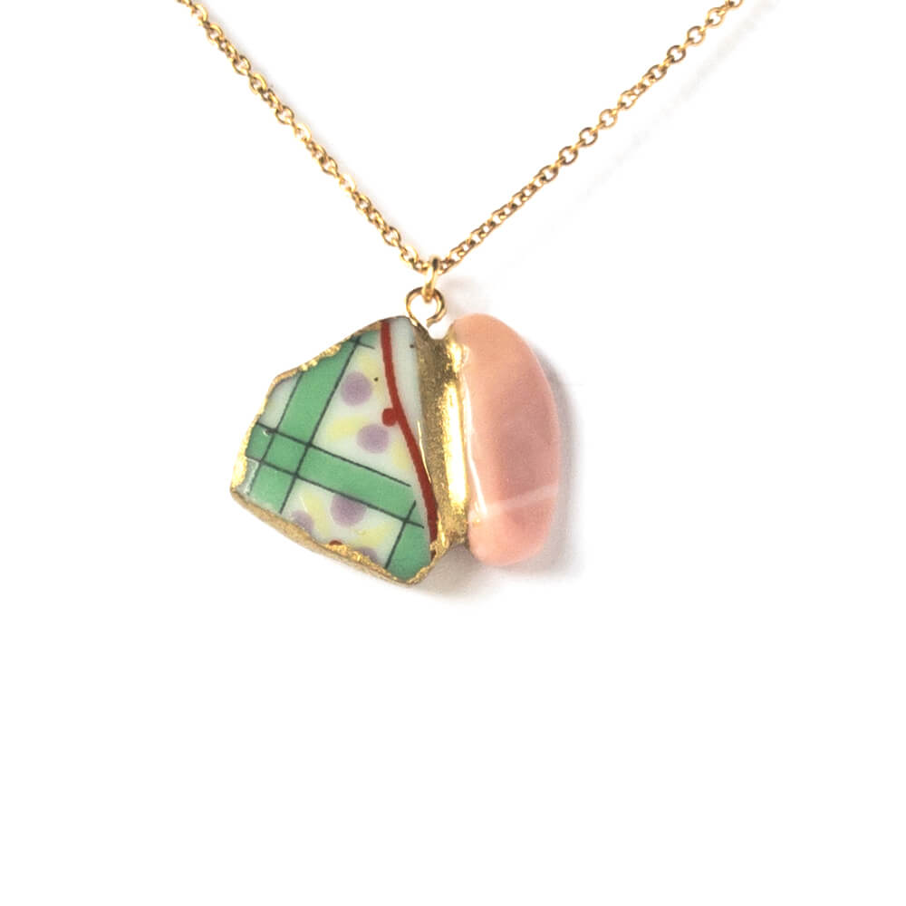 Pink Opal Necklace-Kintsugi jewelry-Japanese pottery jewelry-JAPONICA