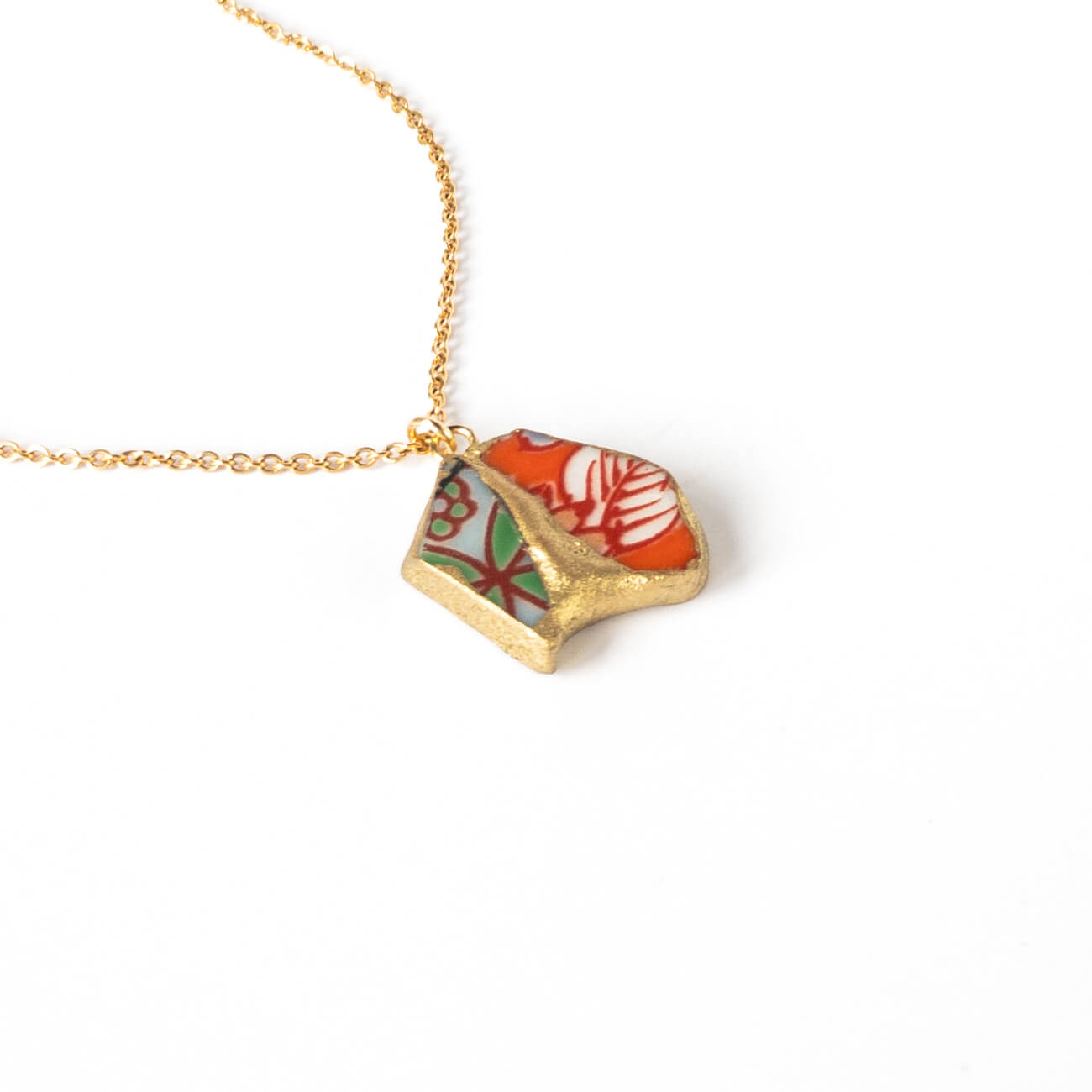 Orange & Purple Yobitsugi Necklace-Kintsugi jewelry-Japanese pottery jewelry-JAPONICA
