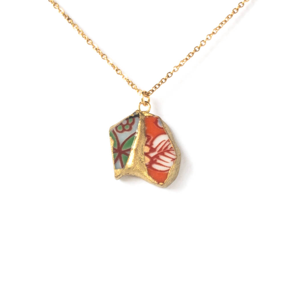 Orange & Purple Yobitsugi Necklace-Kintsugi jewelry-Japanese pottery jewelry-JAPONICA