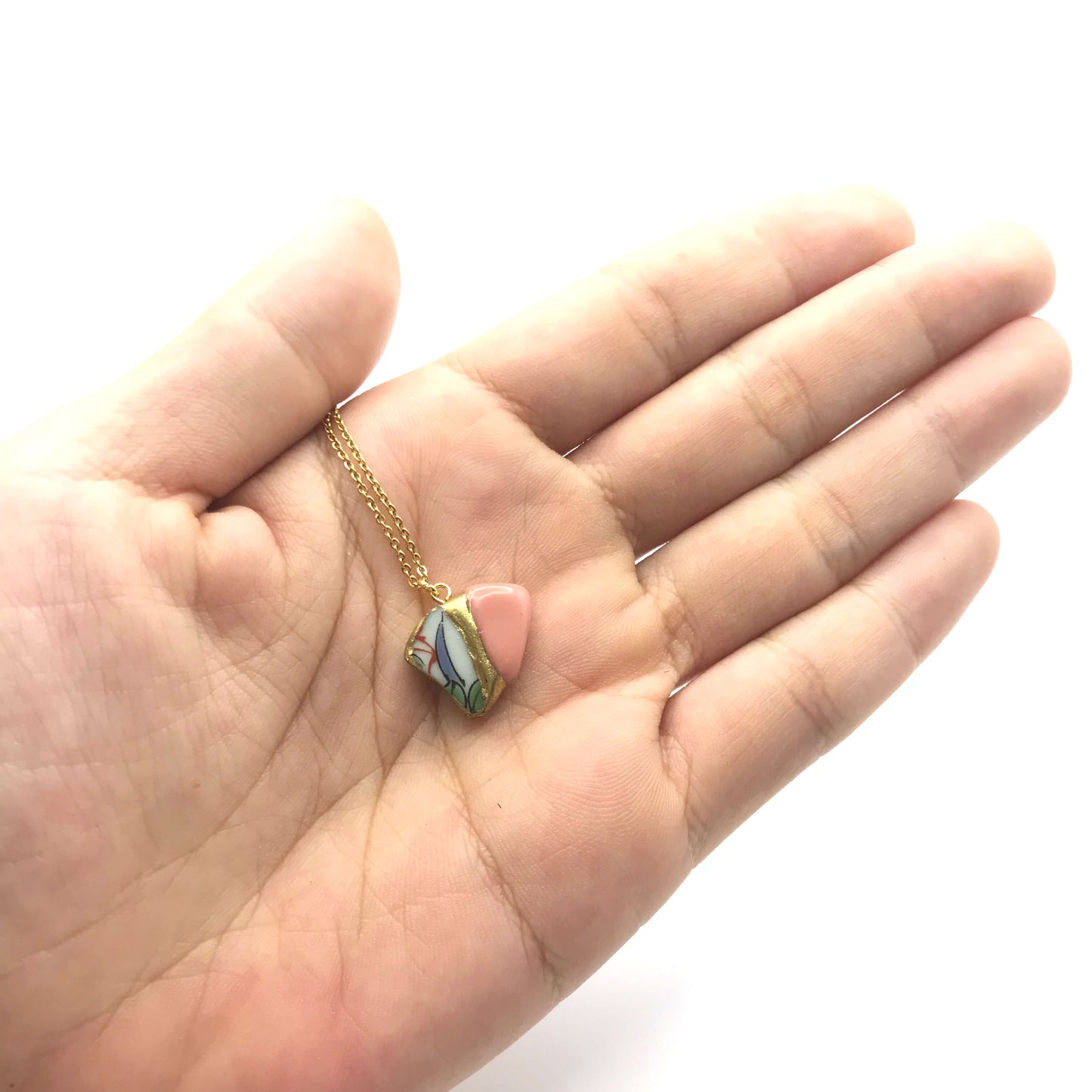Pink Opal Necklace-Kintsugi jewelry-Japanese pottery jewelry-JAPONICA