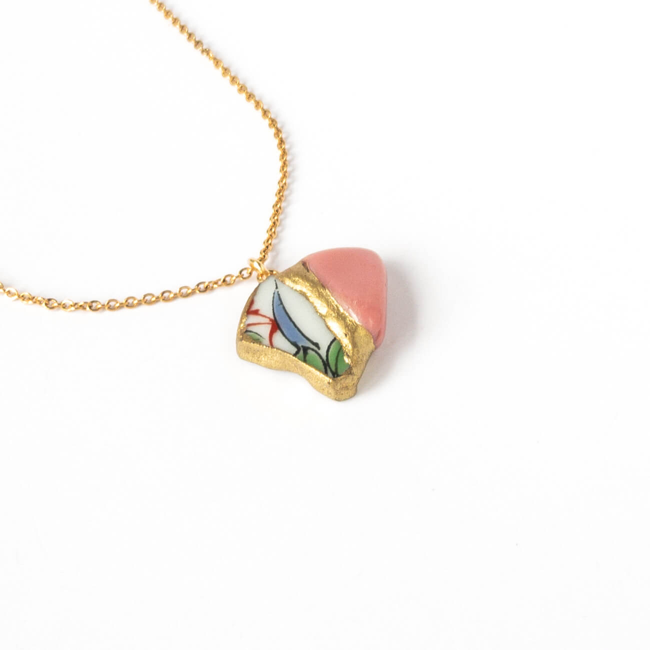 Pink Opal Necklace-Kintsugi jewelry-Japanese pottery jewelry-JAPONICA