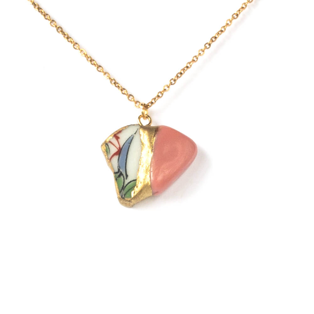 Pink Opal Necklace-Kintsugi jewelry-Japanese pottery jewelry-JAPONICA