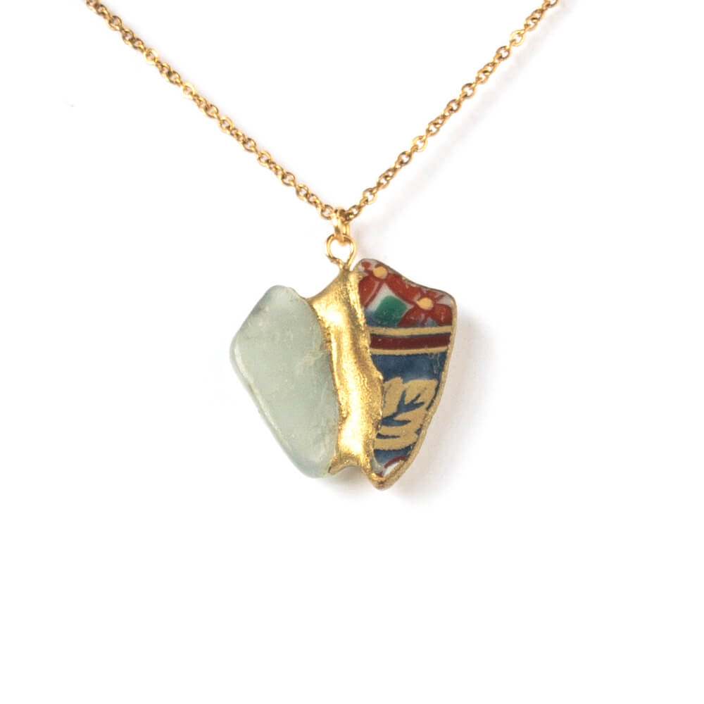 Aquamarine Necklace-Kintsugi jewelry-Japanese pottery jewelry-JAPONICA