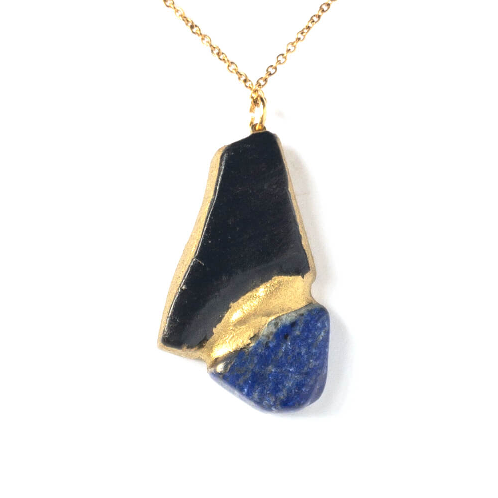 Lapis Lazuli Necklace-Kintsugi jewelry-Japanese pottery jewelry-JAPONICA