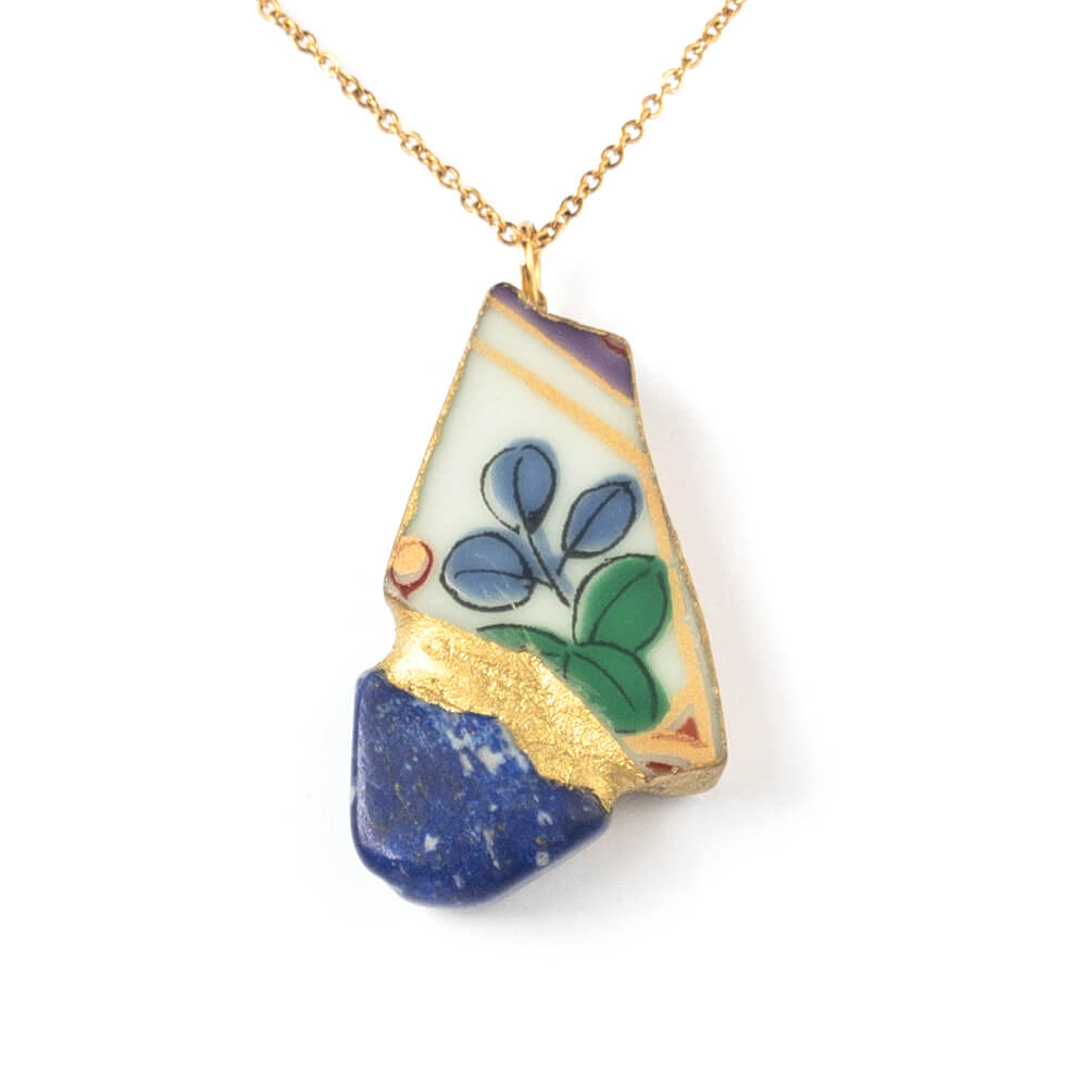 Lapis Lazuli Necklace-Kintsugi jewelry-Japanese pottery jewelry-JAPONICA