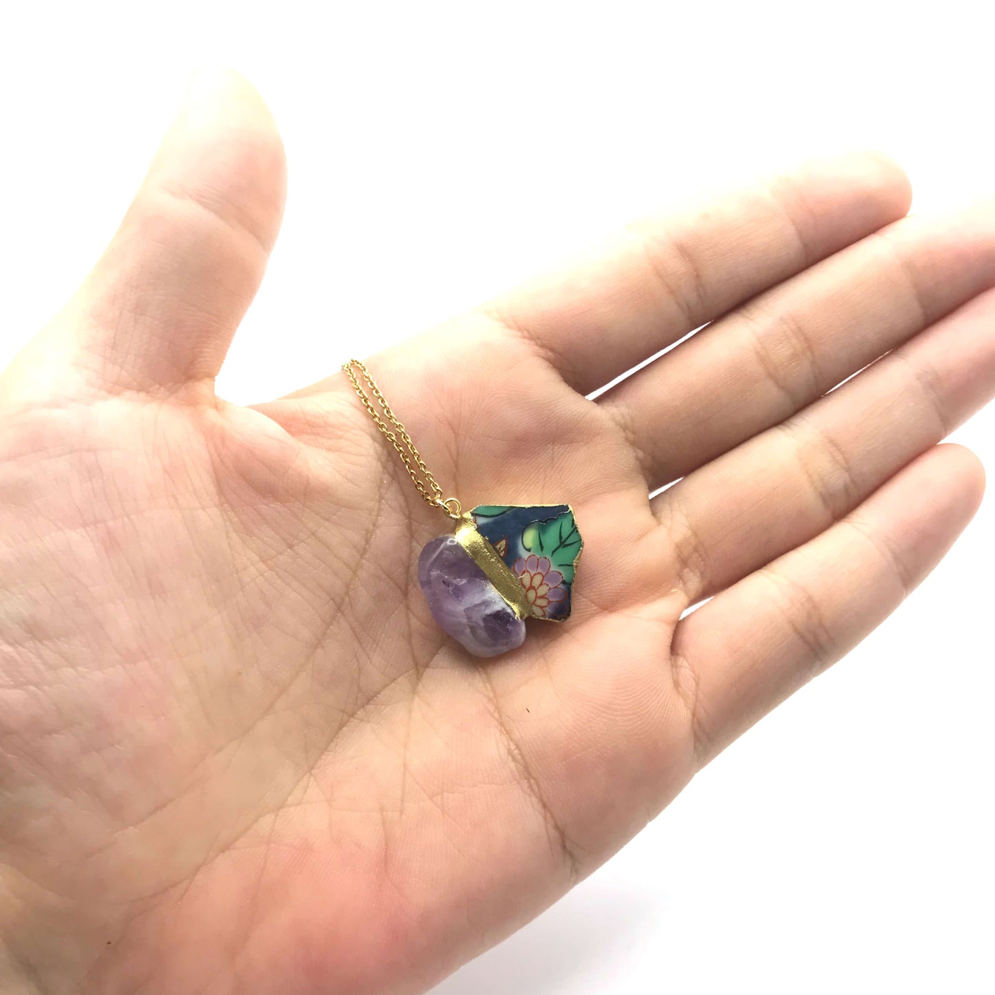 Amethyst Necklace-Kintsugi jewelry-Japanese pottery jewelry-JAPONICA