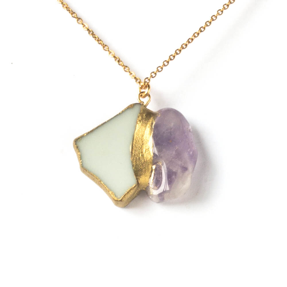 Amethyst Necklace-Kintsugi jewelry-Japanese pottery jewelry-JAPONICA