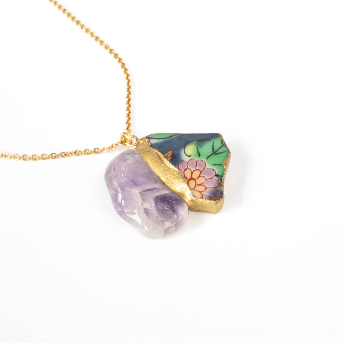 Amethyst Necklace-Kintsugi jewelry-Japanese pottery jewelry-JAPONICA