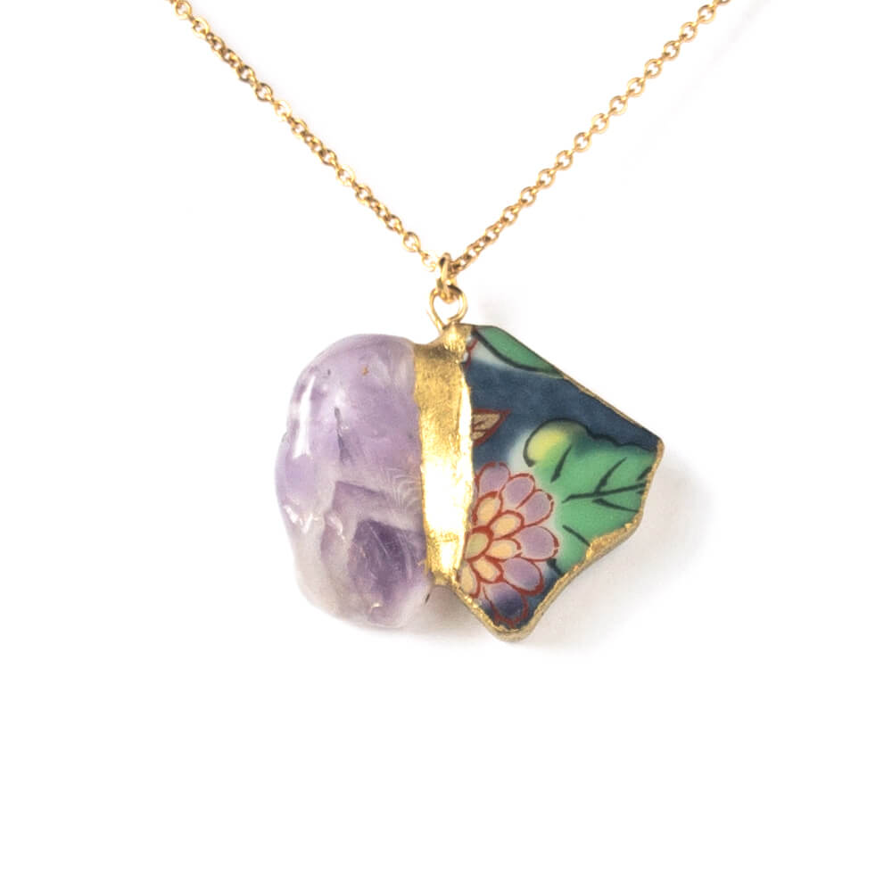 Amethyst Necklace-Kintsugi jewelry-Japanese pottery jewelry-JAPONICA