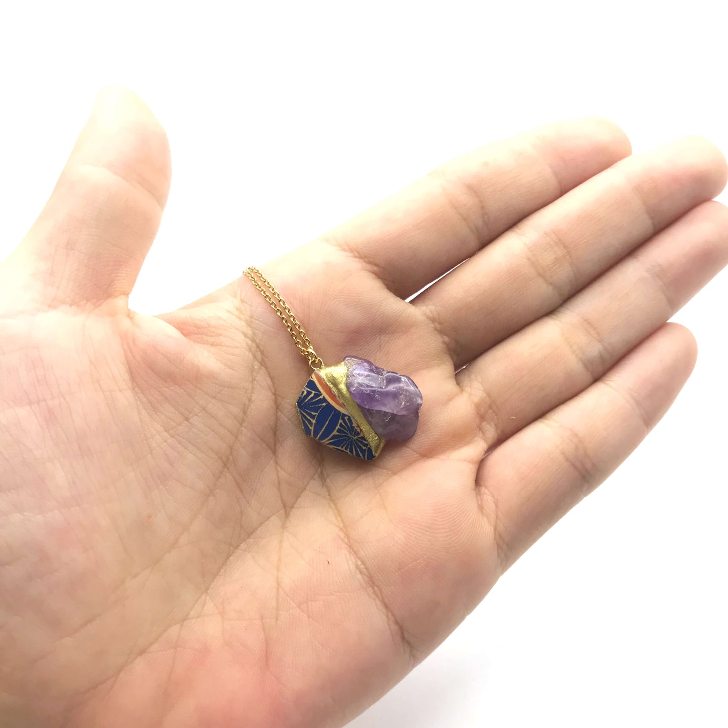 Amethyst Necklace-Kintsugi jewelry-Japanese pottery jewelry-JAPONICA