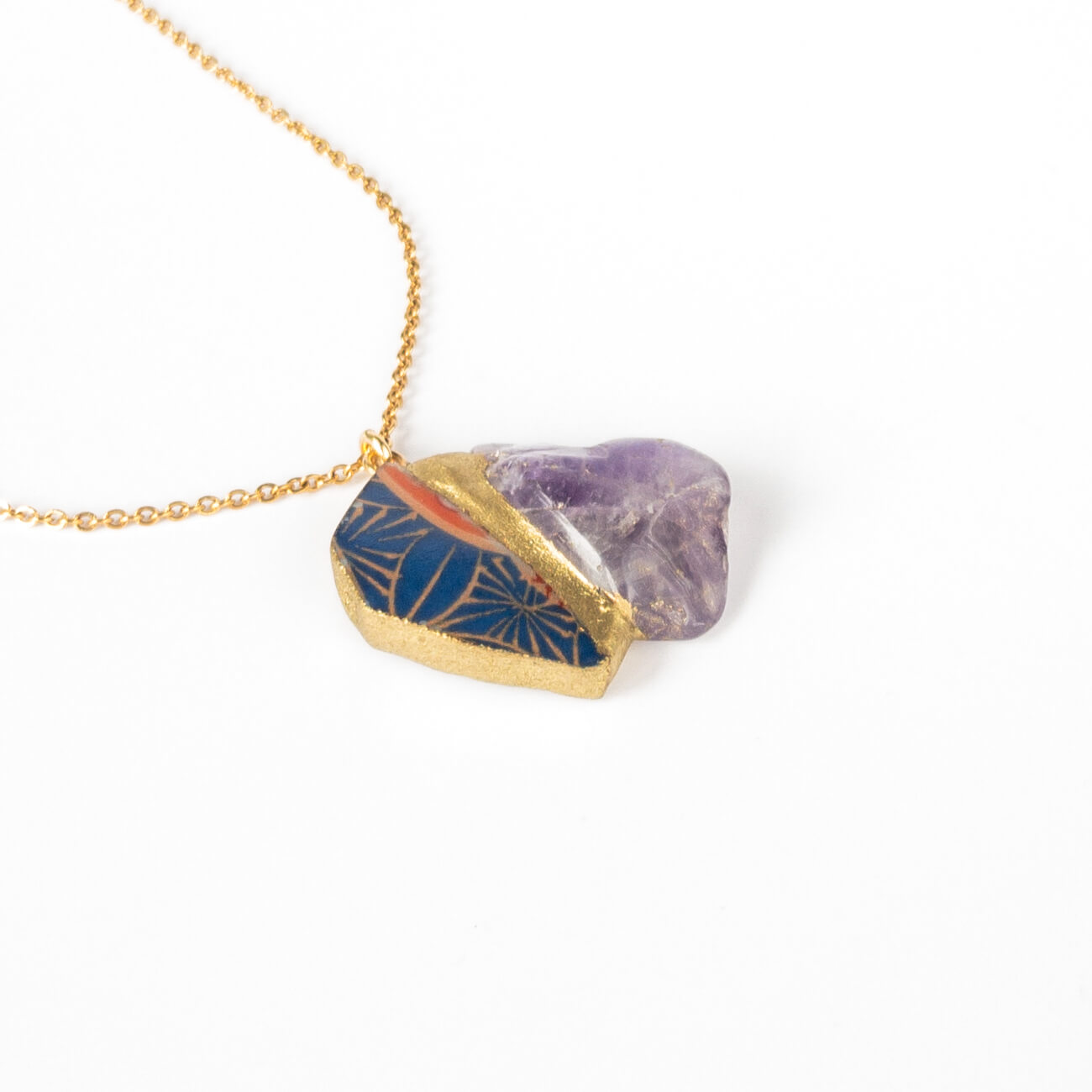 Amethyst Necklace-Kintsugi jewelry-Japanese pottery jewelry-JAPONICA