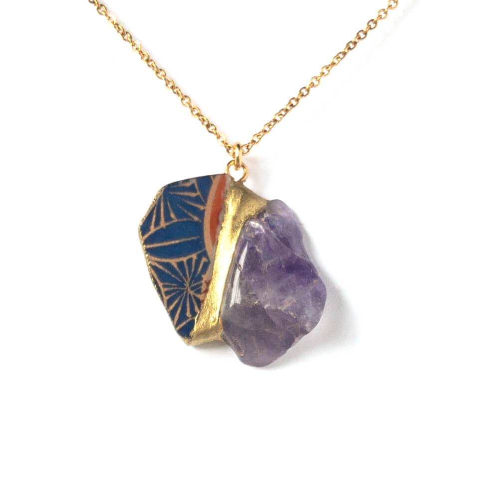 Amethyst Necklace-Kintsugi jewelry-Japanese pottery jewelry-JAPONICA