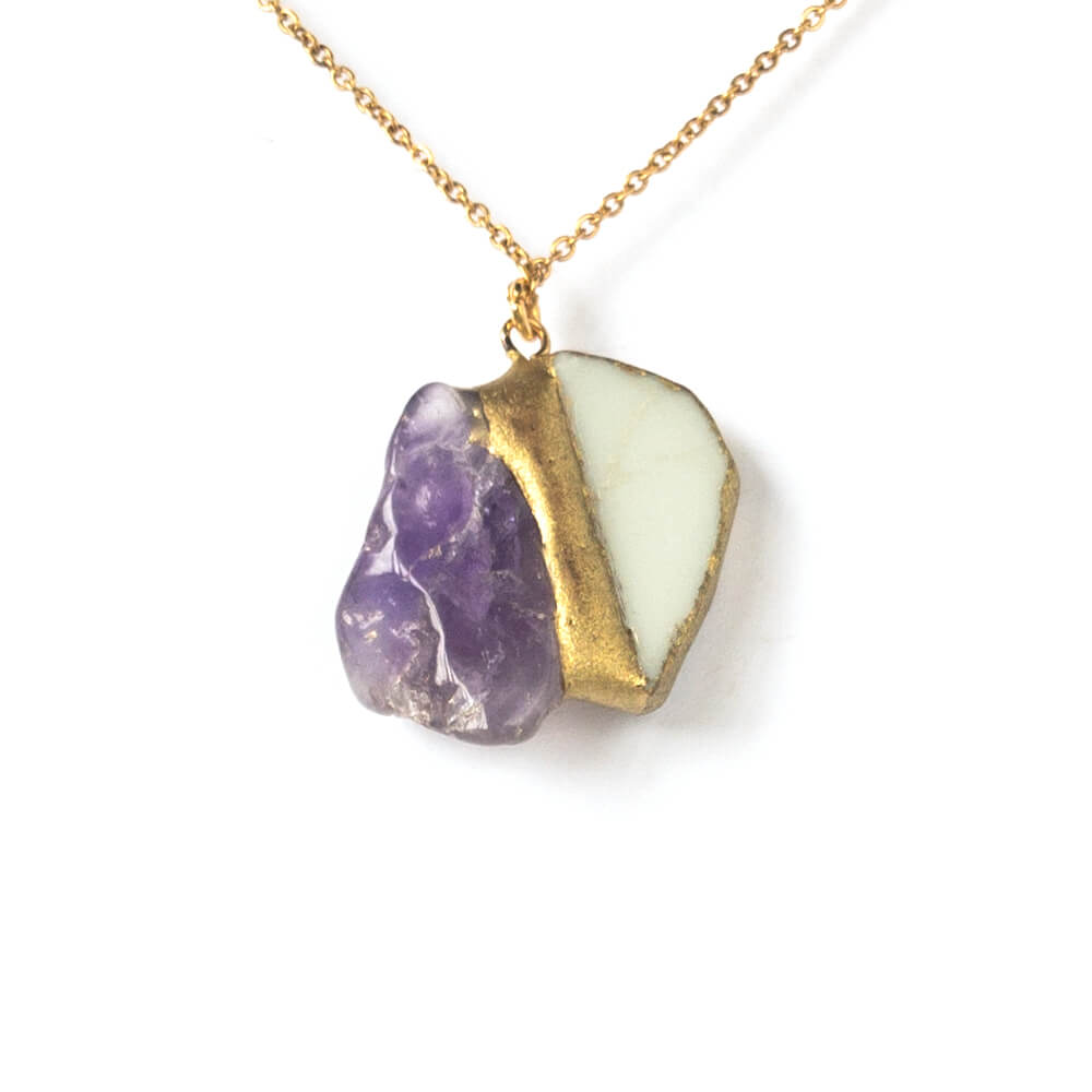 Amethyst Necklace-Kintsugi jewelry-Japanese pottery jewelry-JAPONICA