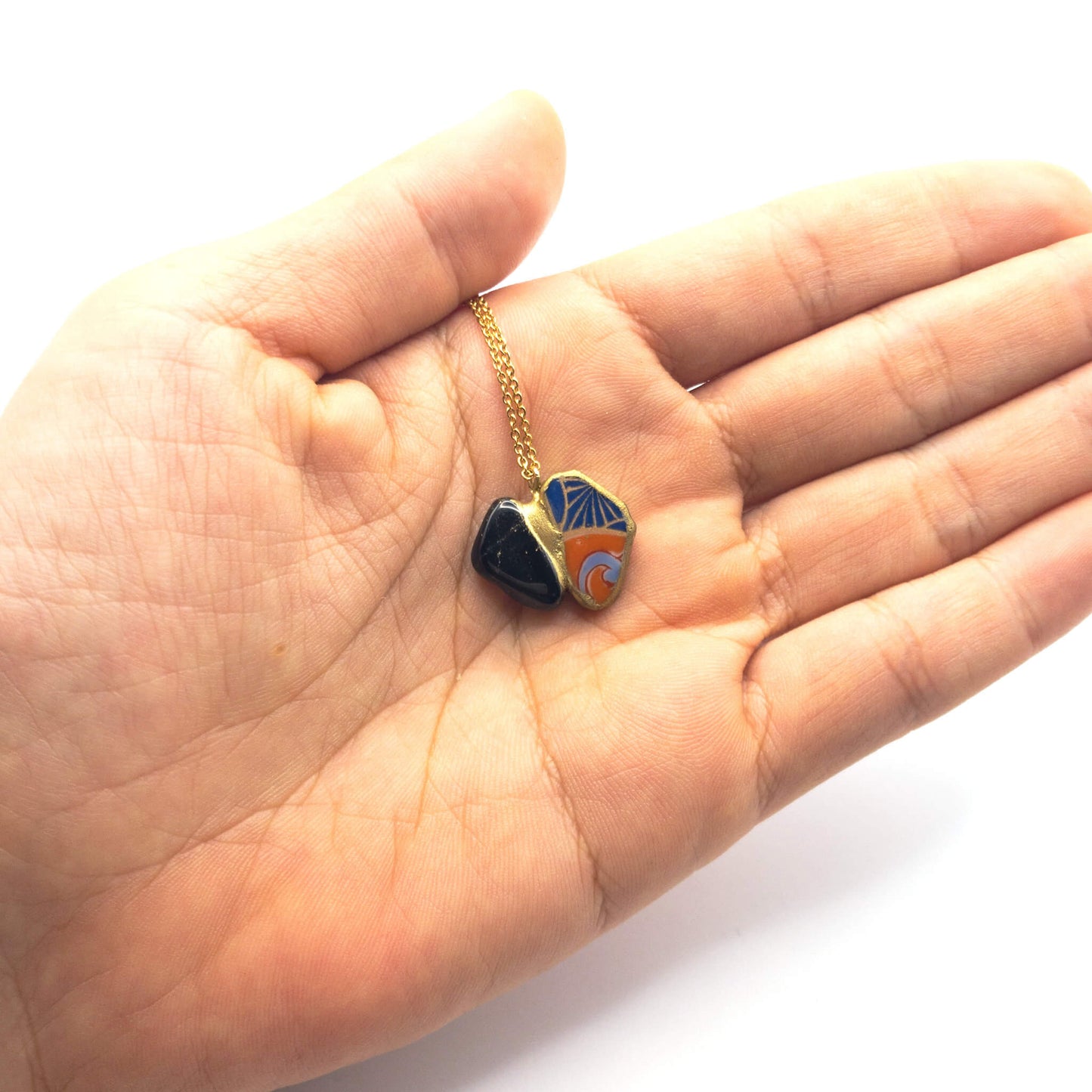 Morion Necklace-Kintsugi jewelry-Japanese pottery jewelry-JAPONICA
