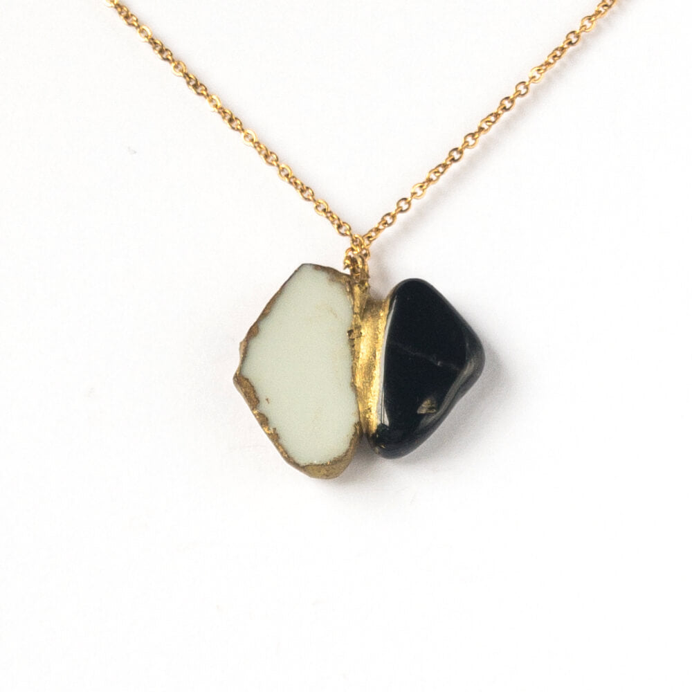 Morion Necklace-Kintsugi jewelry-Japanese pottery jewelry-JAPONICA