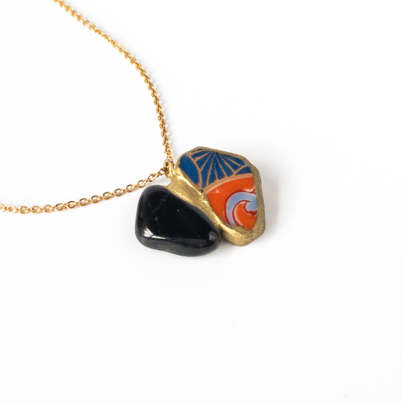 Morion Necklace-Kintsugi jewelry-Japanese pottery jewelry-JAPONICA
