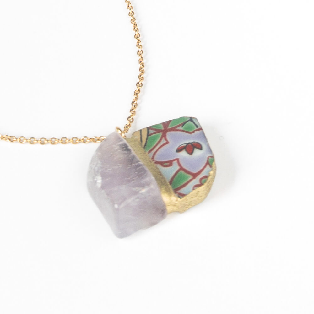Amethyst Necklace-Kintsugi jewelry-Japanese pottery jewelry-JAPONICA