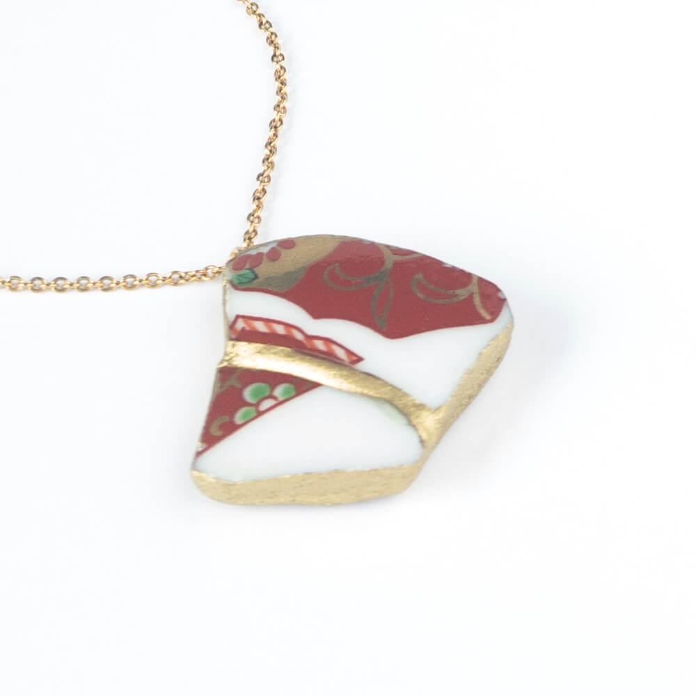 Red & White Necklace-Kintsugi jewelry-Japanese pottery jewelry-JAPONICA