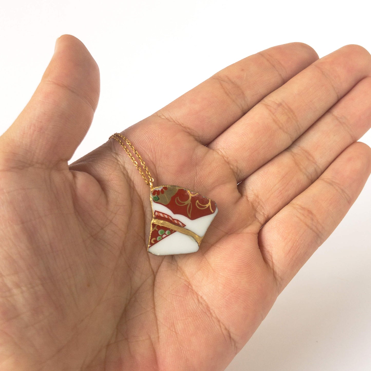Red & White Necklace-Kintsugi jewelry-Japanese pottery jewelry-JAPONICA