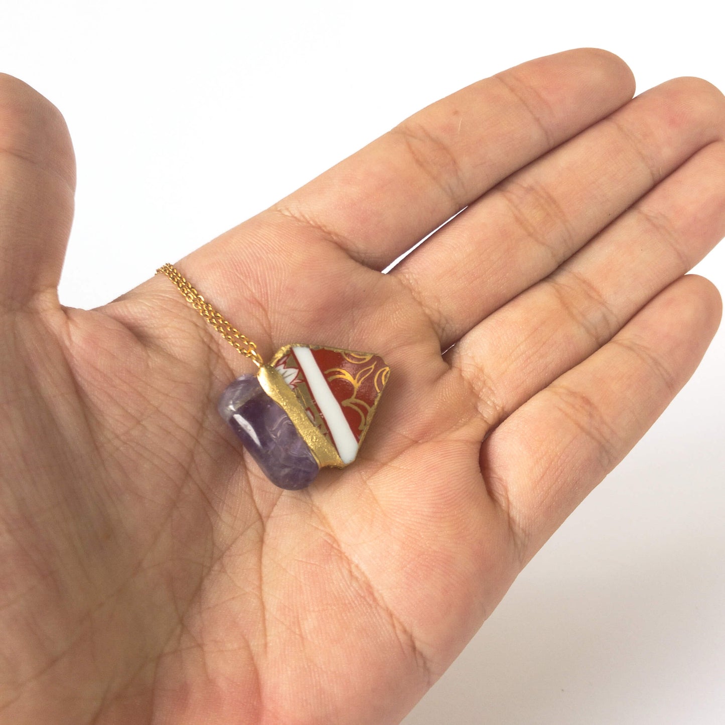 Amethyst Necklace-Kintsugi jewelry-Japanese pottery jewelry-JAPONICA