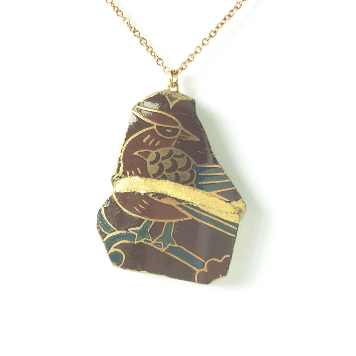 Red Bird Necklace-Kintsugi jewelry-Japanese pottery jewelry-JAPONICA