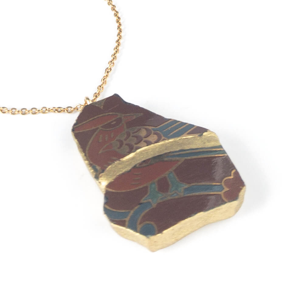 Red Bird Necklace-Kintsugi jewelry-Japanese pottery jewelry-JAPONICA