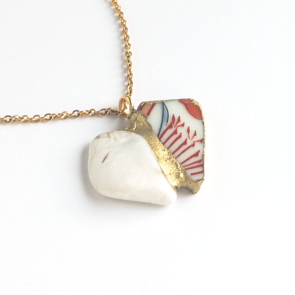 Howlite Necklace-Kintsugi jewelry-Japanese pottery jewelry-JAPONICA