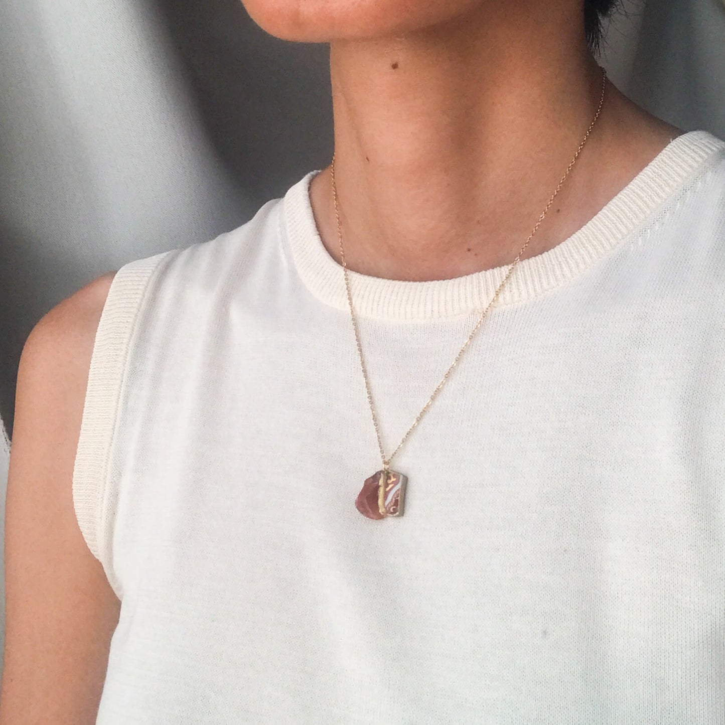 Red Agate Necklace-Kintsugi jewelry-Japanese pottery jewelry-JAPONICA