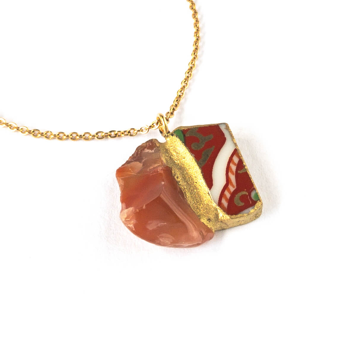 Red Agate Necklace-Kintsugi jewelry-Japanese pottery jewelry-JAPONICA