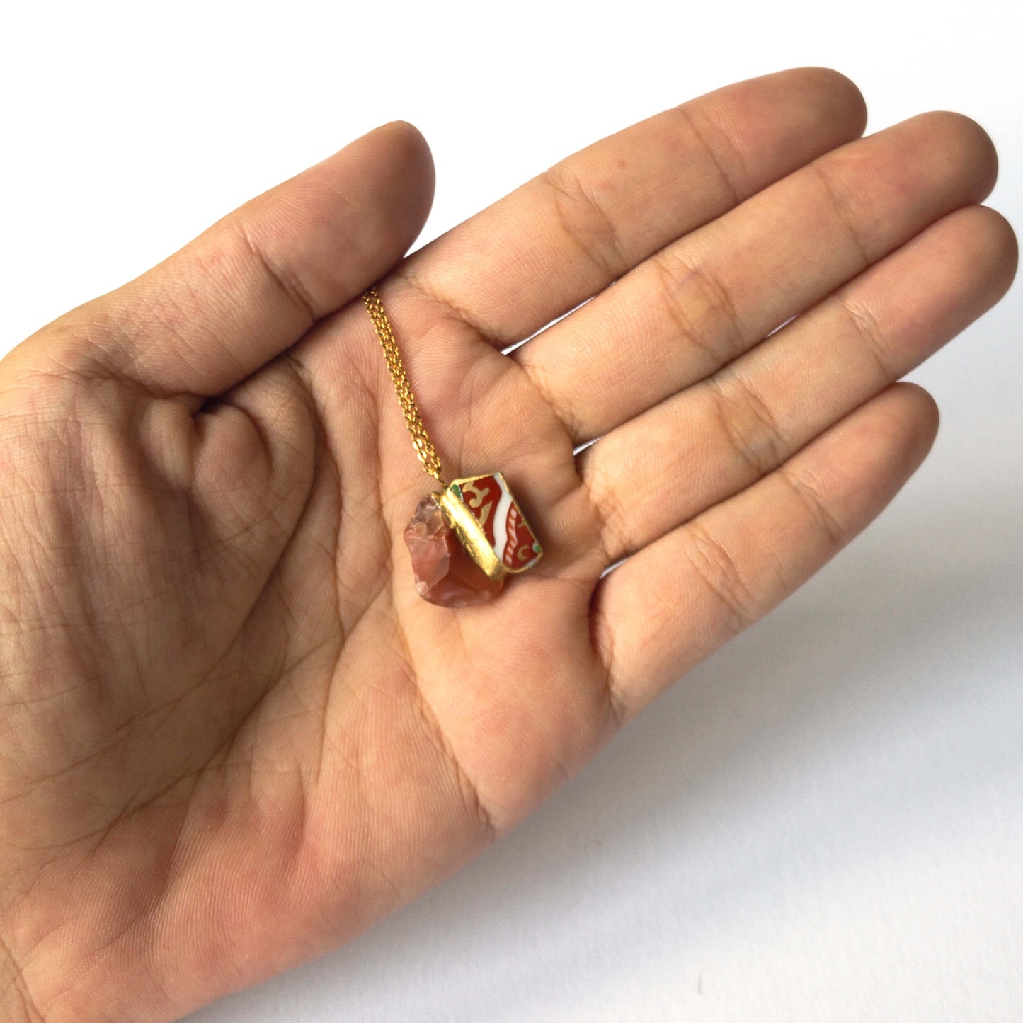 Red Agate Necklace-Kintsugi jewelry-Japanese pottery jewelry-JAPONICA