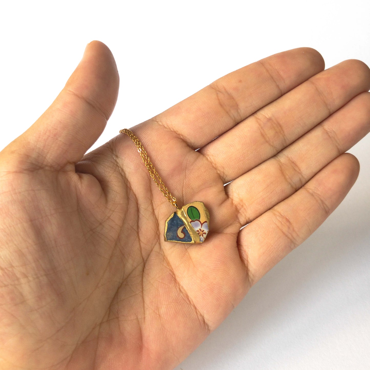 Yellow & Blue Necklace-Kintsugi jewelry-Japanese pottery jewelry-JAPONICA