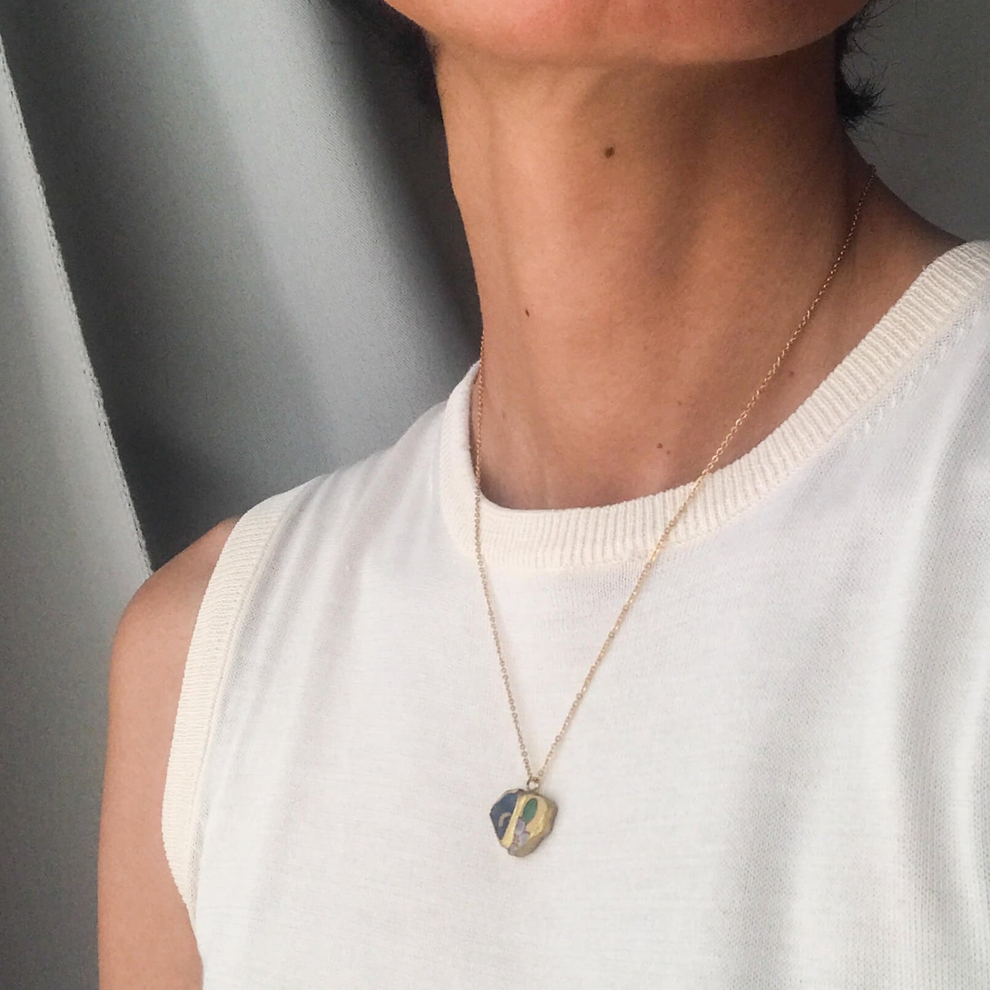 Yellow & Blue Necklace-Kintsugi jewelry-Japanese pottery jewelry-JAPONICA