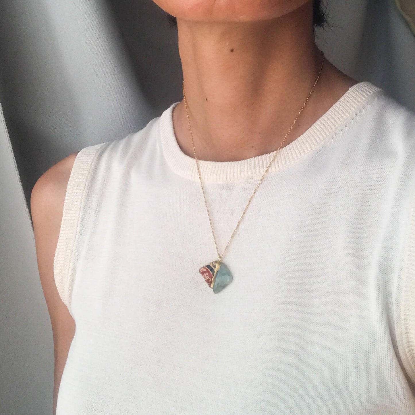 Jadeite Necklace-Kintsugi jewelry-Japanese pottery jewelry-JAPONICA
