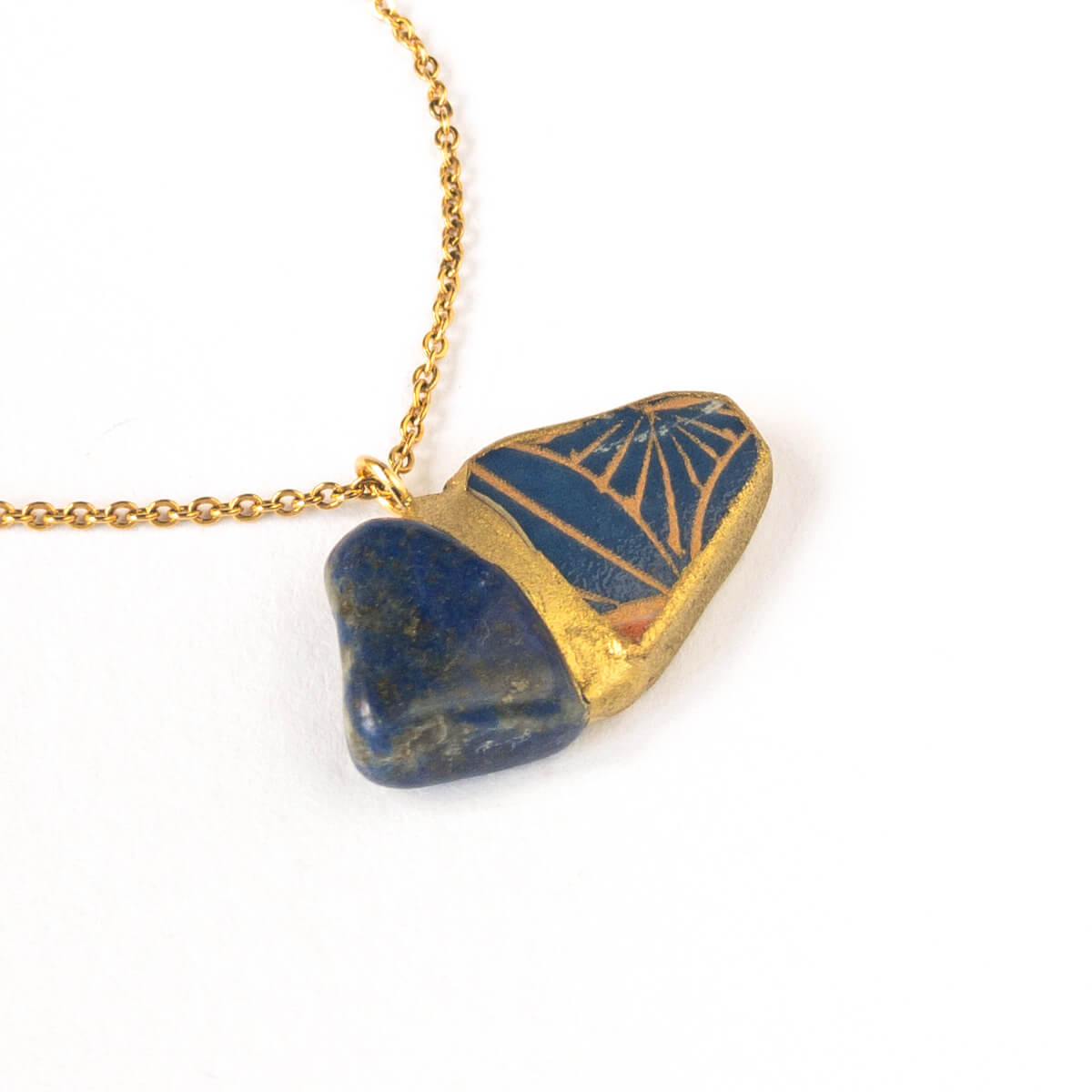 Lapis Lazuli Necklace-Kintsugi jewelry-Japanese pottery jewelry-JAPONICA