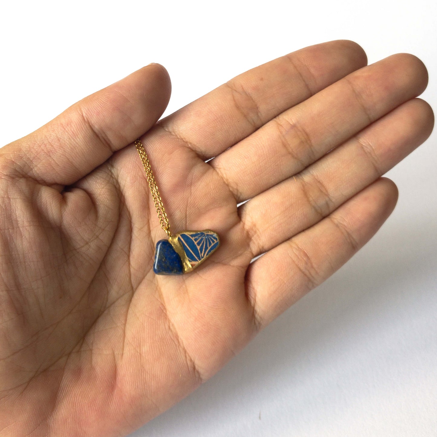 Lapis Lazuli Necklace-Kintsugi jewelry-Japanese pottery jewelry-JAPONICA