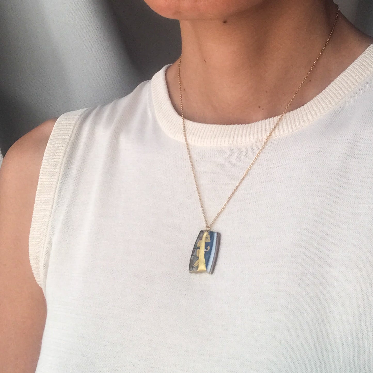 Square Necklace-Kintsugi jewelry-Japanese pottery jewelry-JAPONICA