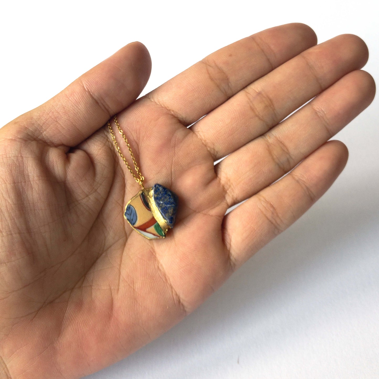 Lapis Lazuli Necklace-Kintsugi jewelry-Japanese pottery jewelry-JAPONICA