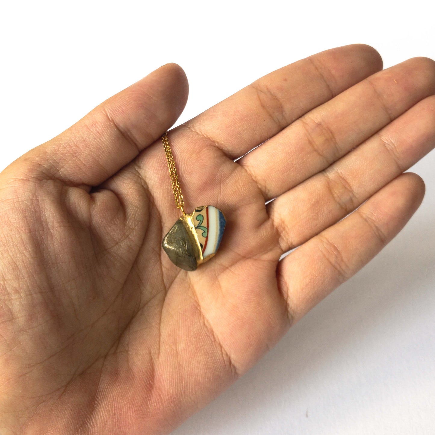 Labradorite Necklace-Kintsugi jewelry-Japanese pottery jewelry-JAPONICA