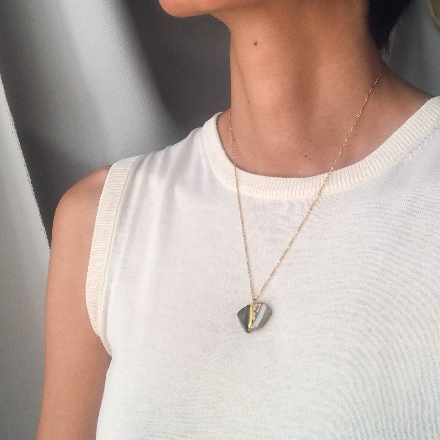 Labradorite Necklace-Kintsugi jewelry-Japanese pottery jewelry-JAPONICA
