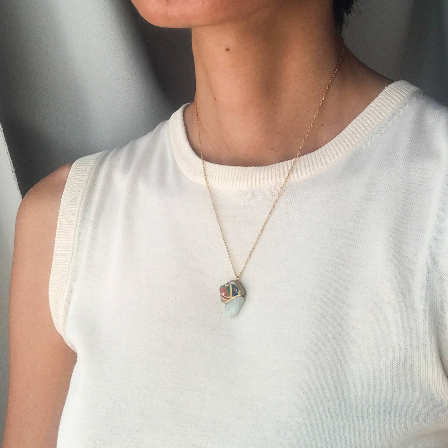 Jadeite Necklace-Kintsugi jewelry-Japanese pottery jewelry-JAPONICA