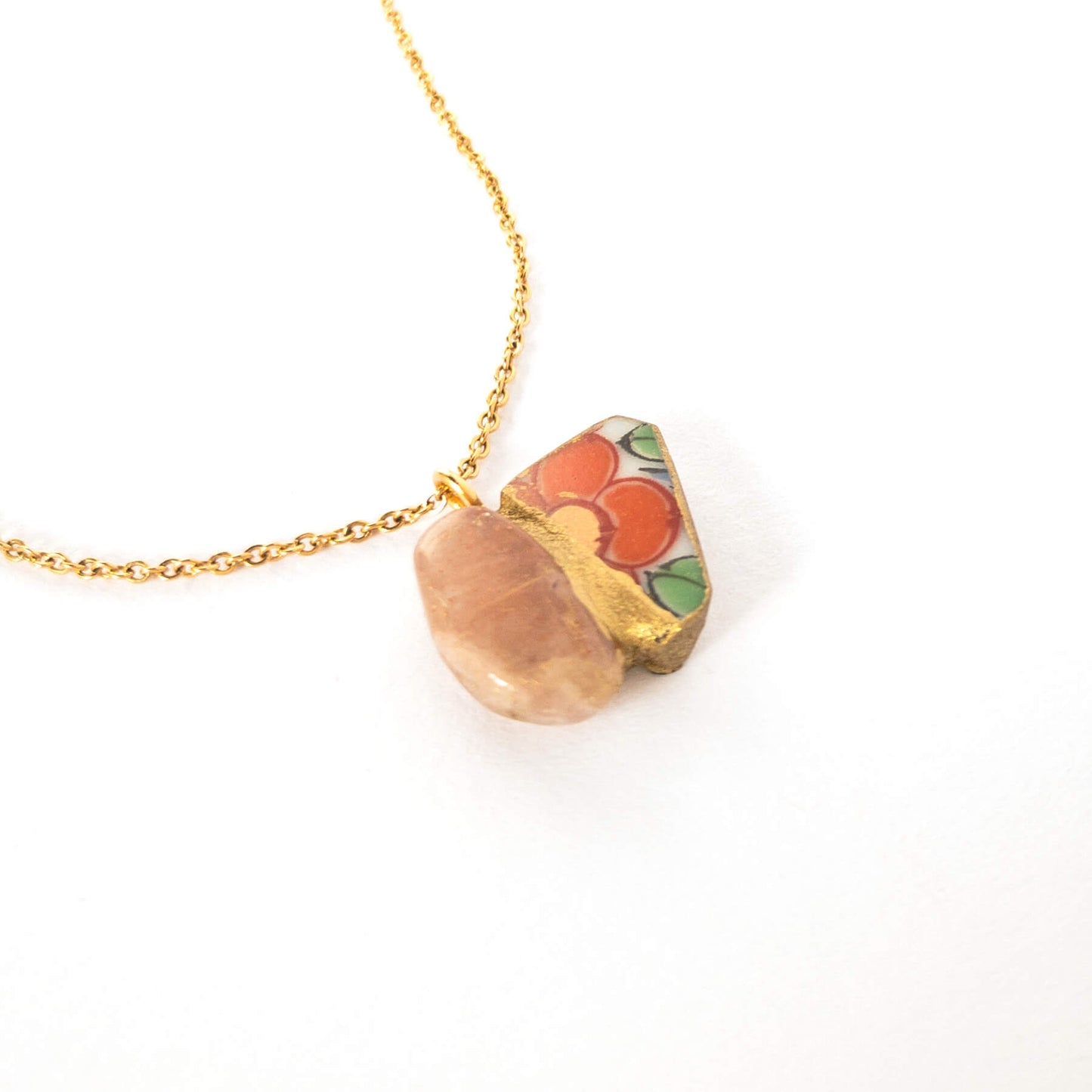 Moonstone Necklace-Kintsugi jewelry-Japanese pottery jewelry-JAPONICA