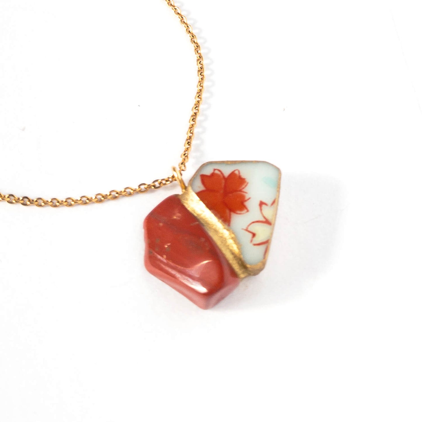 Red Jasper Necklace-Kintsugi jewelry-Japanese pottery jewelry-JAPONICA