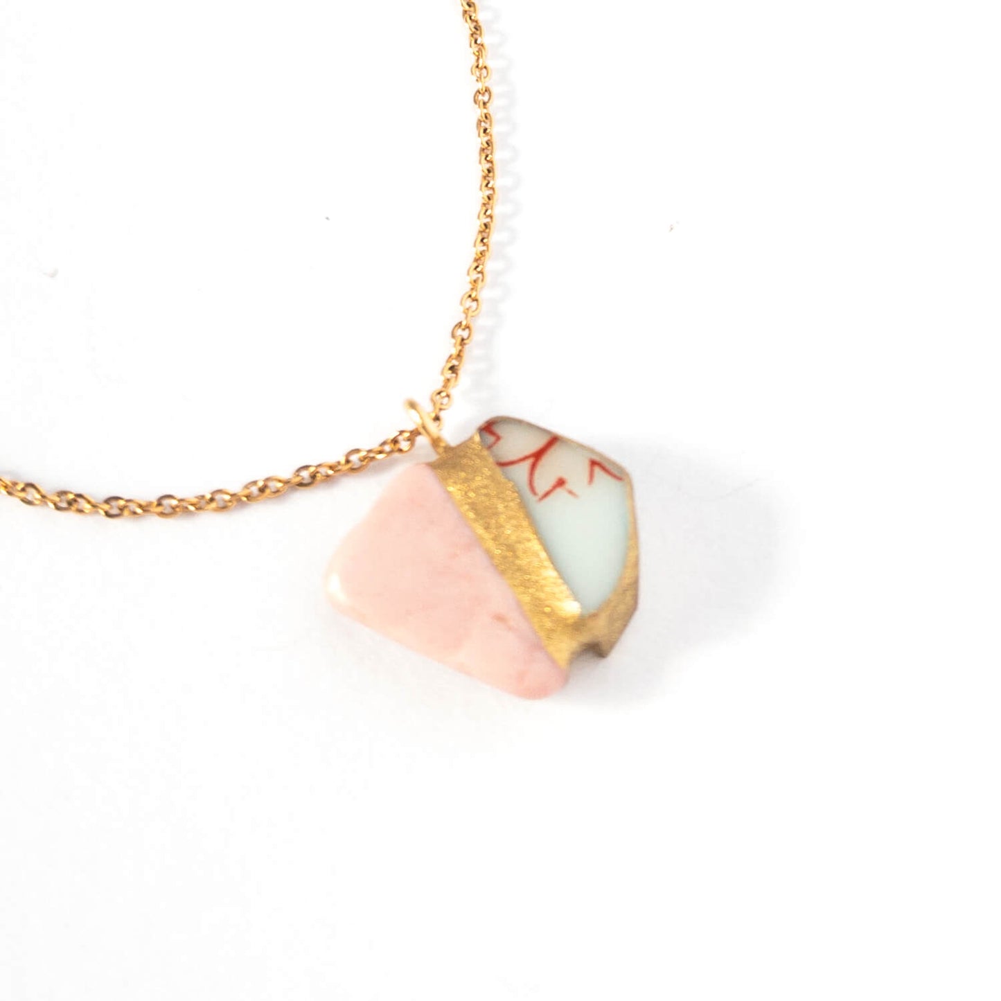 Pink Opal Necklace-Kintsugi jewelry-Japanese pottery jewelry-JAPONICA